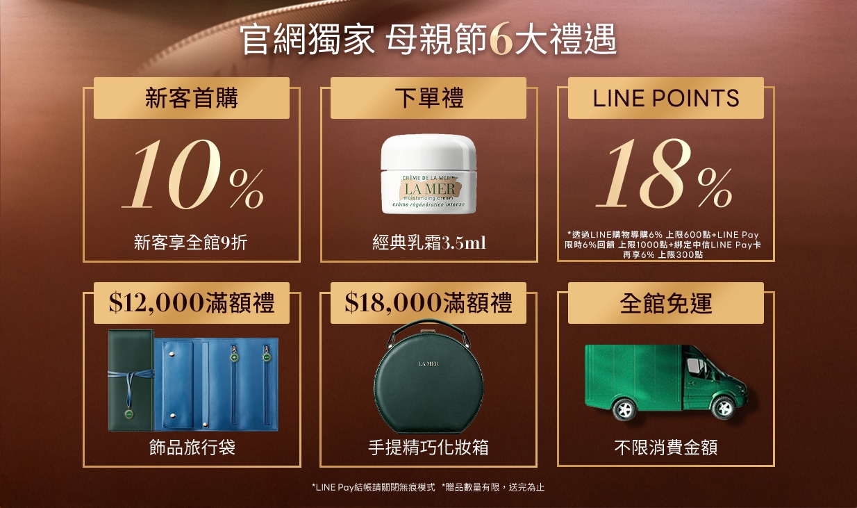 最後倒數最高18% 首購9折 滿12000享飾品旅行袋 18000享化妝箱